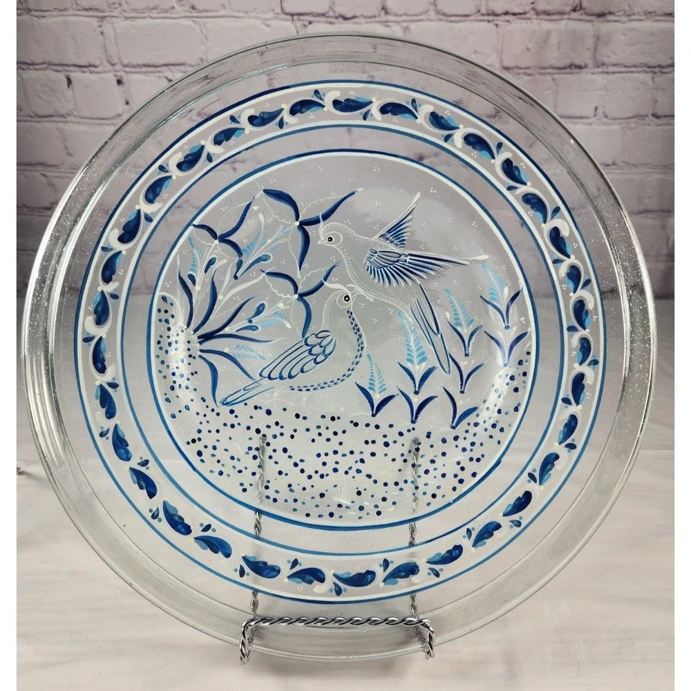 Exquisite RARE Vintage Hand Blown, Hand Painted Platter 12.75